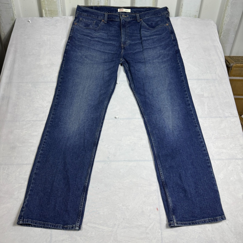 Levis Strauss & Co‎ Mens Straight Jeans Blue Denim Relaxed Fit Whiskering 38x32